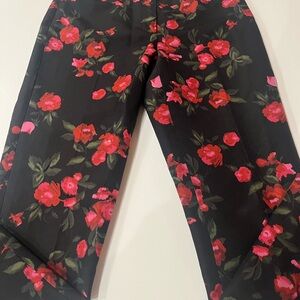 Talbots Black Pants with Red and Pink Floral Design Size 2